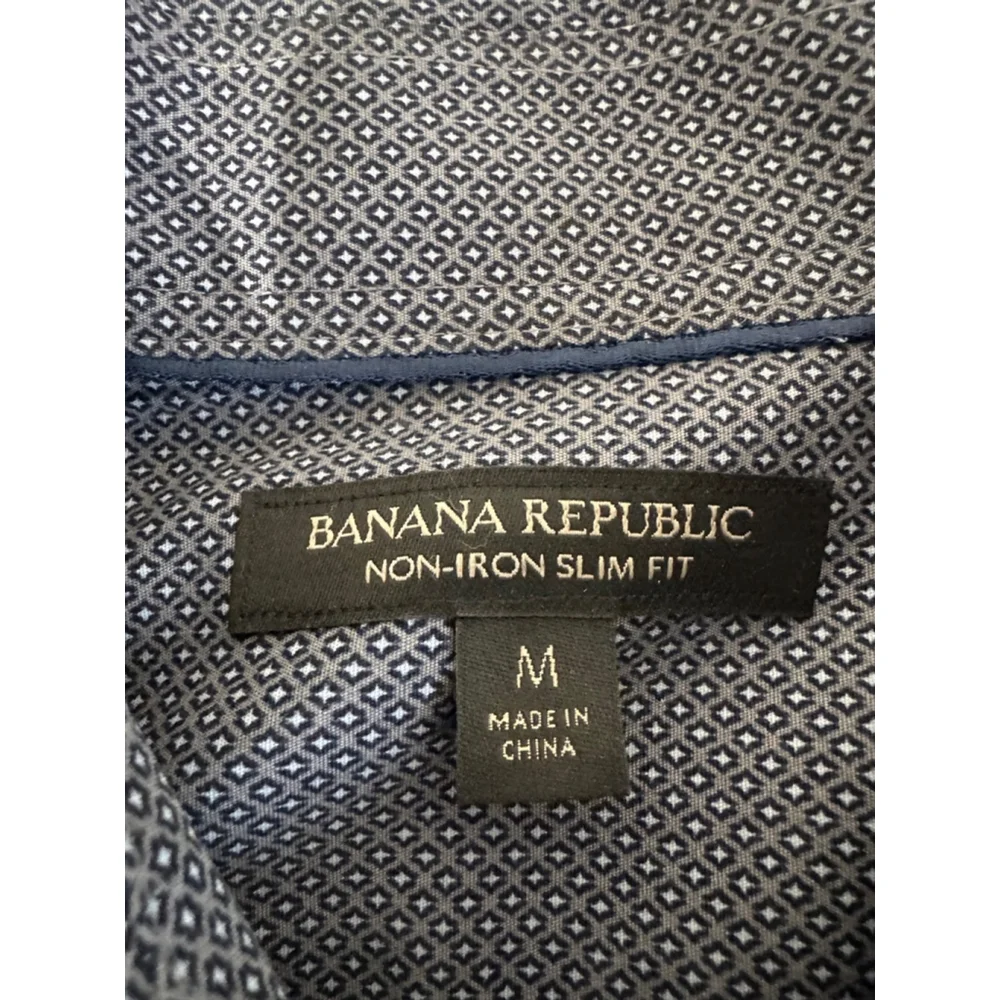 Men's Banana Republic dress Shirt M Blue gray diamond print L/S slim fit GUC